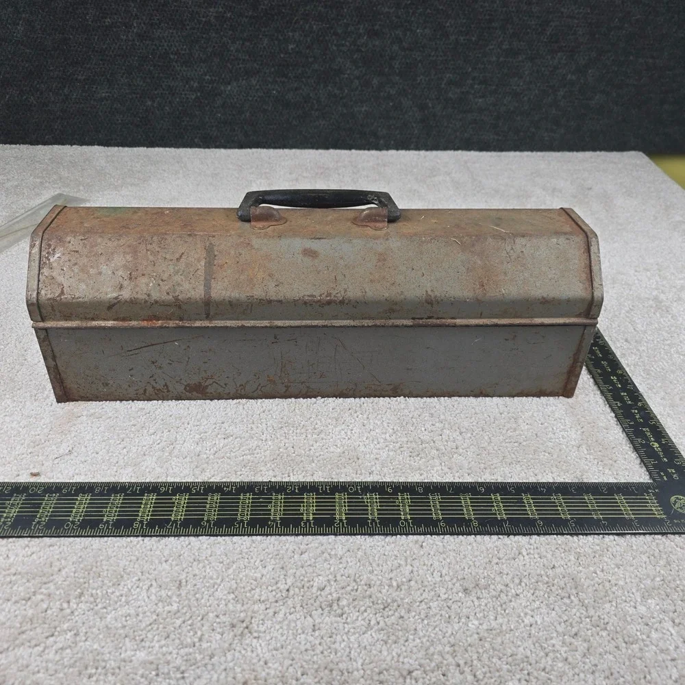 Craftsman Tool Box Gray Vintage‎ Metal Hip Roof With Removable Tray Rust Patina